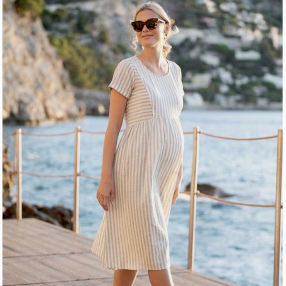 Seraphine Striped Midi Dress - Cream and White